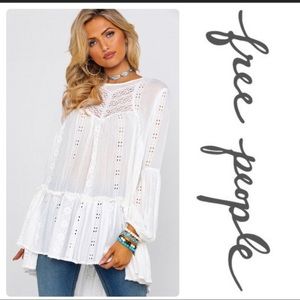 New Free People Kiss Kiss Tunic Top White